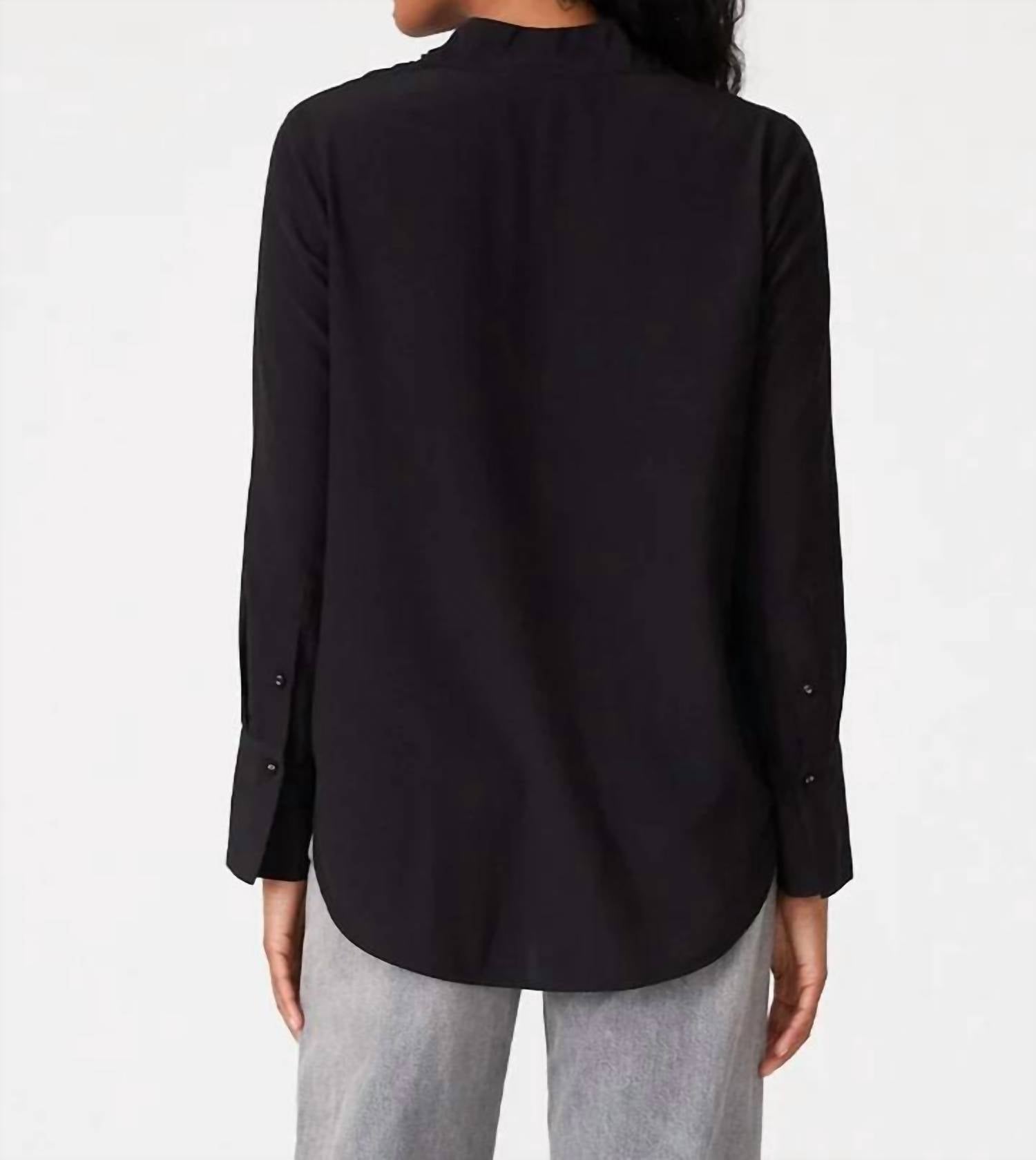 Lovestitch - Long Sleeve V-neck High Low Tie Front Blouse