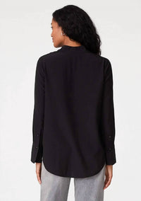 Lovestitch - Long Sleeve V-neck High Low Tie Front Blouse