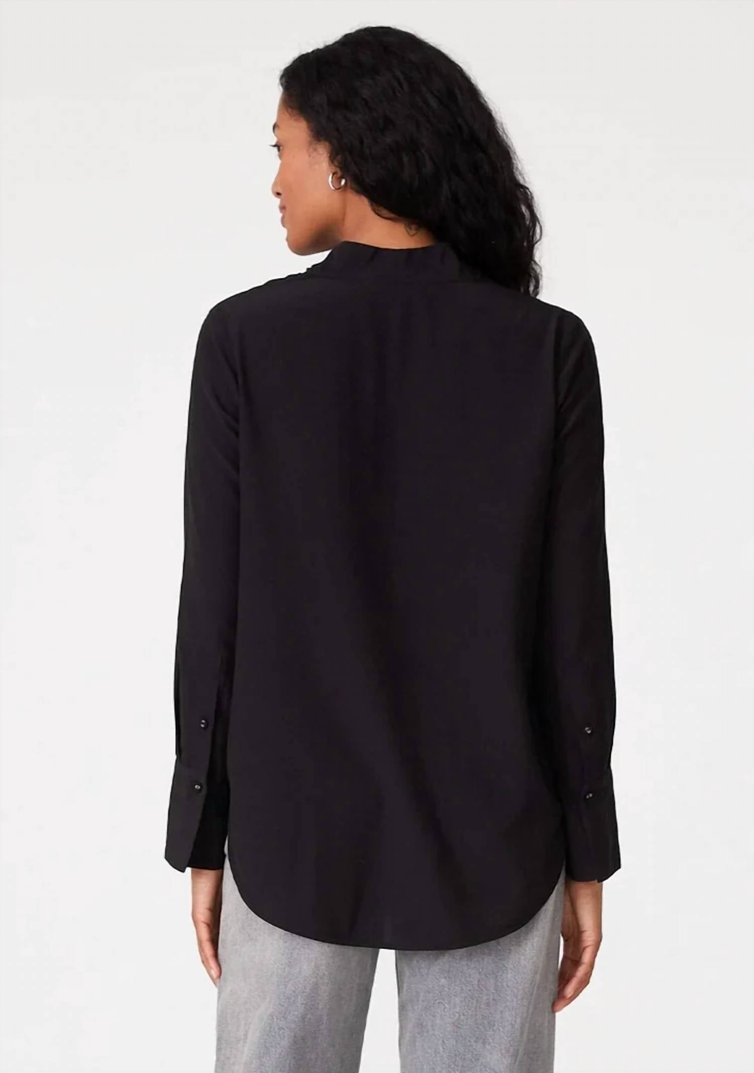 Lovestitch - Long Sleeve V-neck High Low Tie Front Blouse