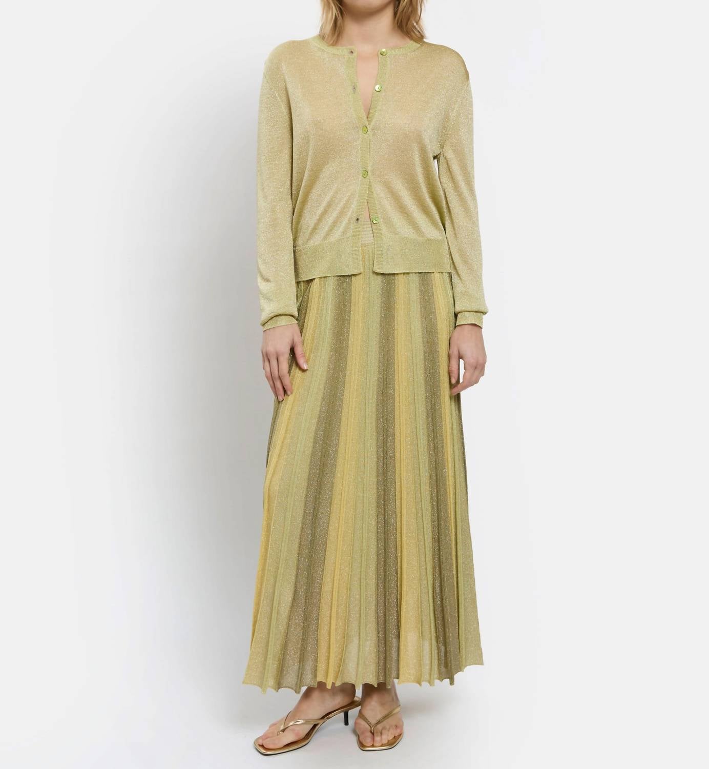 Maison Lurex Women's Gala Lurex Cardigan in lime - women's cardigan - detail view