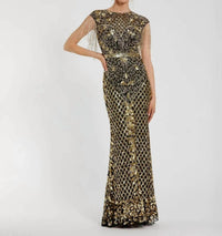 Mac Duggal - High Neck Beaded Fringe Fitted Gown