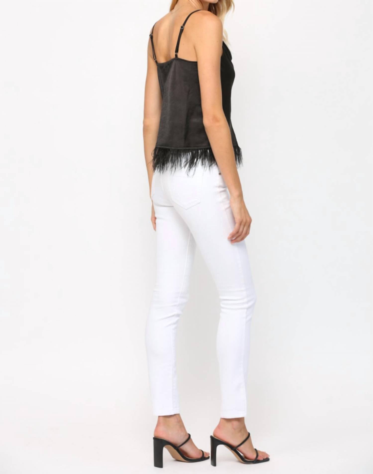 Leah Feather Trimmed Cowl Neck Cami