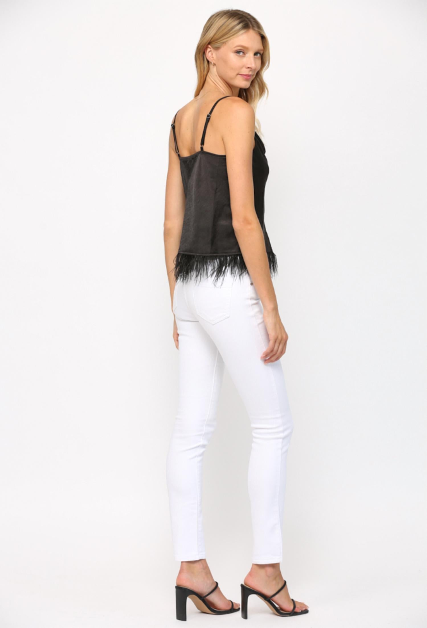 Leah Feather Trimmed Cowl Neck Cami