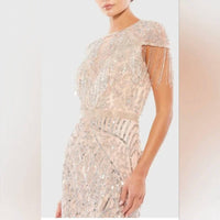 Ieena For Mac Duggal - Embellished Fringe Cap Sleeve Trumpet Gown