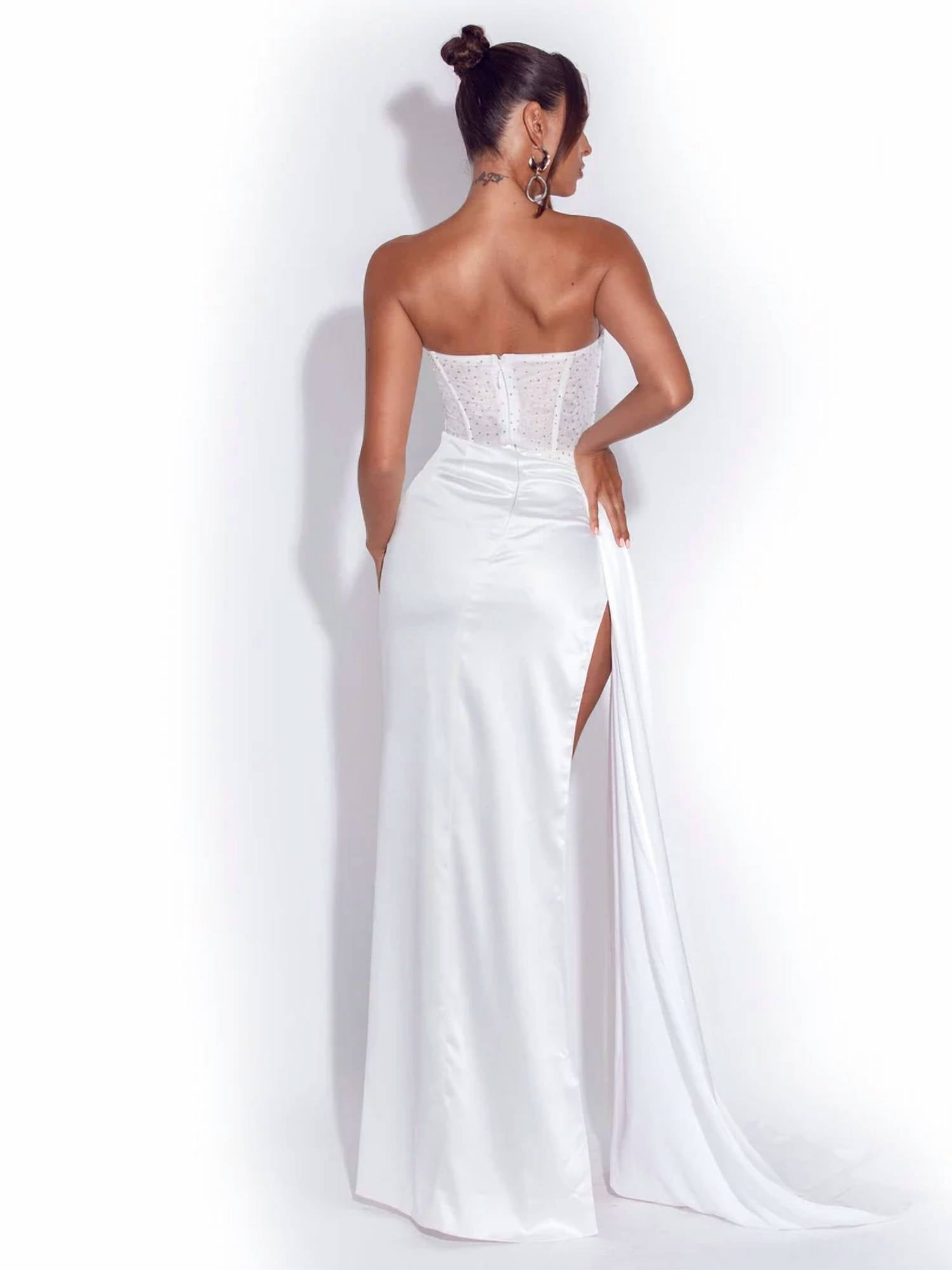 Miss Circle - Holly Crystallized Corset High Slit Satin Gown