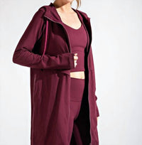 RAE MODE Long Hooded Active Jacket in cassis - women's top - alternate view