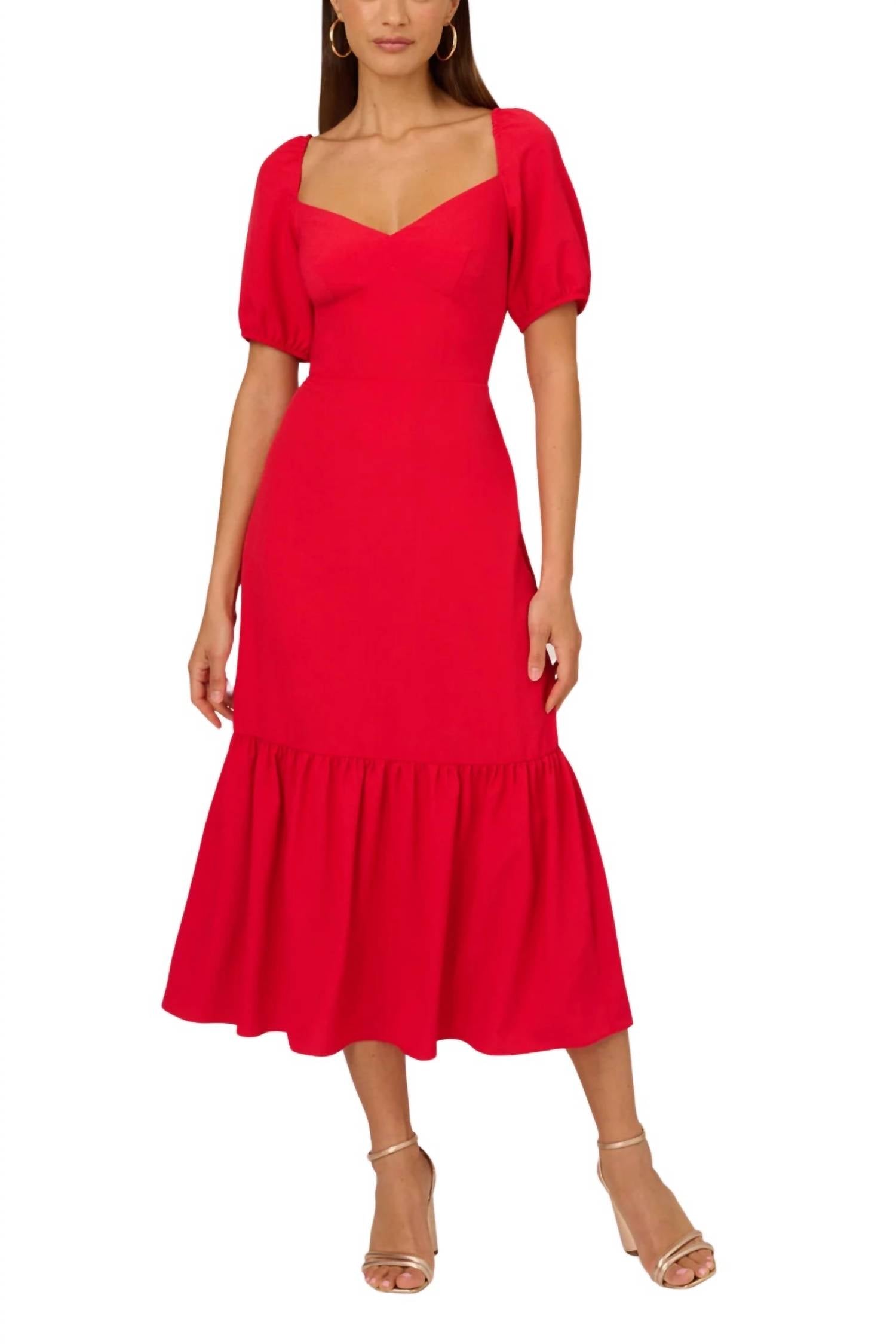 Adrianna Papell - Solid Sweetheart Neckline Midi Dress