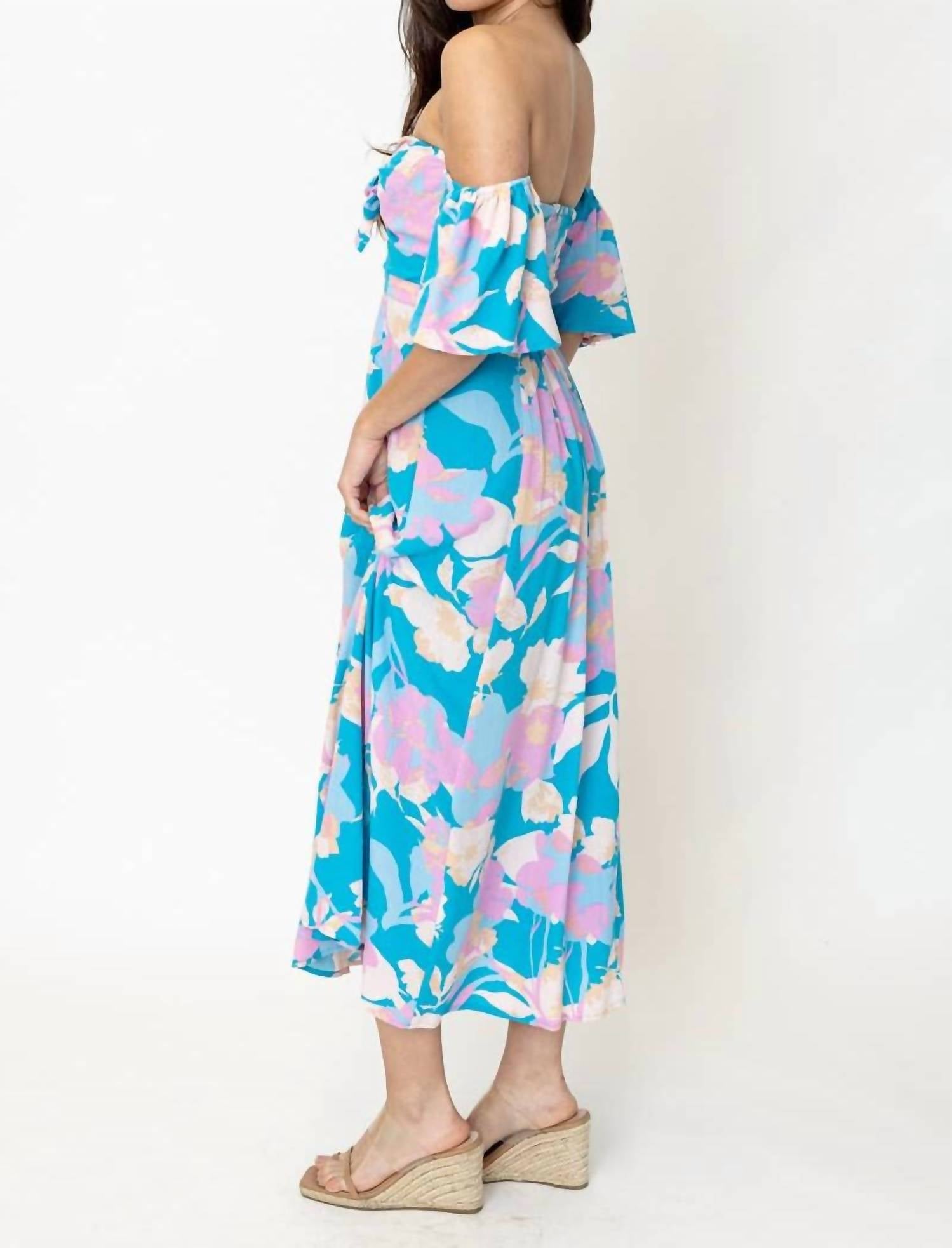 En Creme - Off Shoulder Floral Print Midi Dress