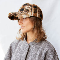 Hat Attack Novelty Sherpa Cap in brown plaid - women's hat - alternate view