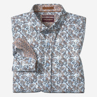 JOHNSTON & MURPHY Men's Printed Cotton Long Sleeve Shirt in blue multi paisley - men's shirt