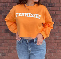 Pretty Garbage Volunteer Vibe Crewneck Sweatshirt in orange - women's top - detail view