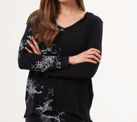 french kyss Abstract Print Two Tone V-Neck Hoodie in black white - women's top - alternate view