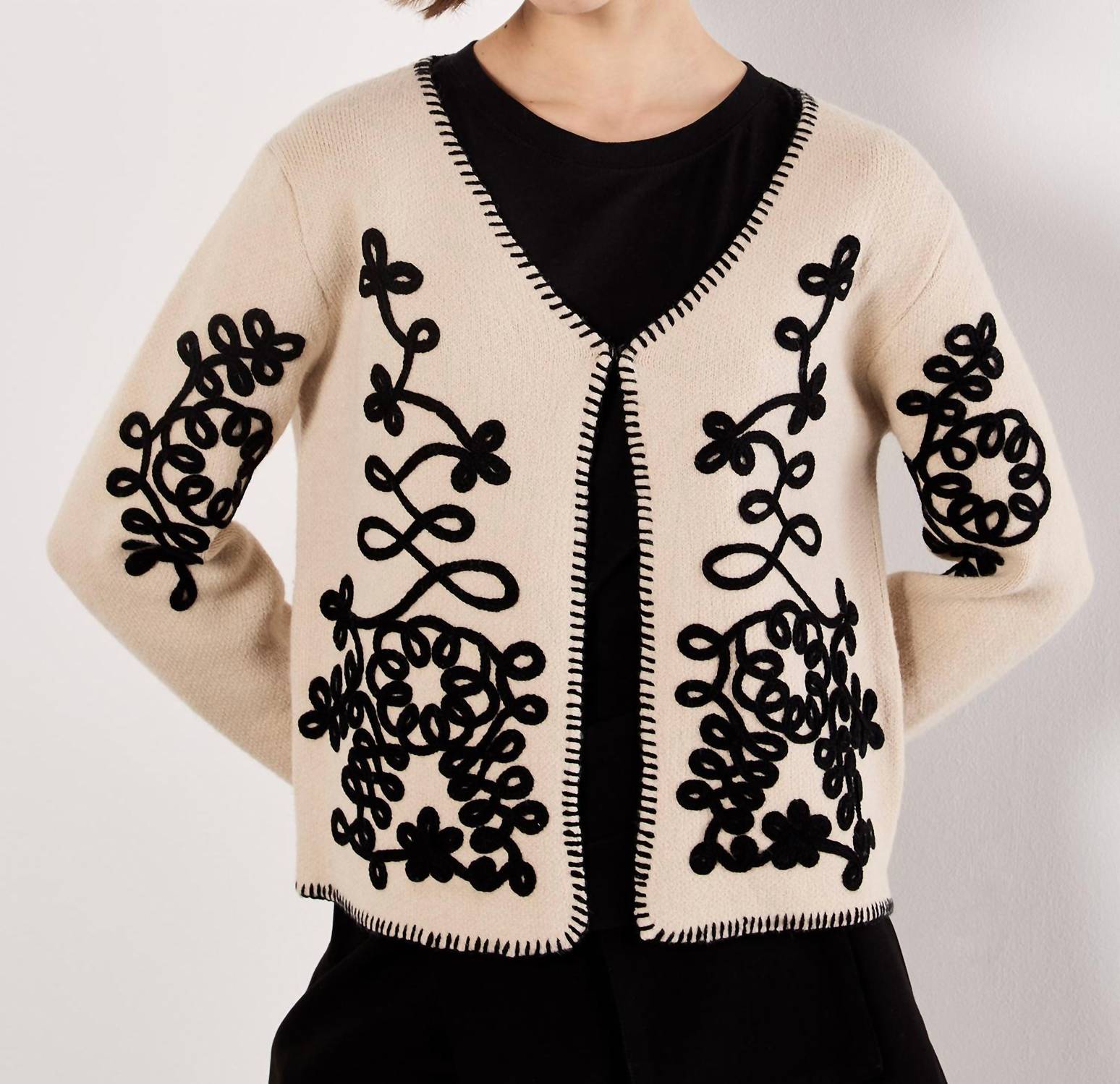 APRICOT Women's Swirl Cornelli Embr Cardigan in natural - women's sweater