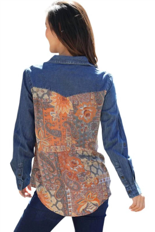 Nostalgia - Helene Embroidered Denim Shirt With Paisley Back