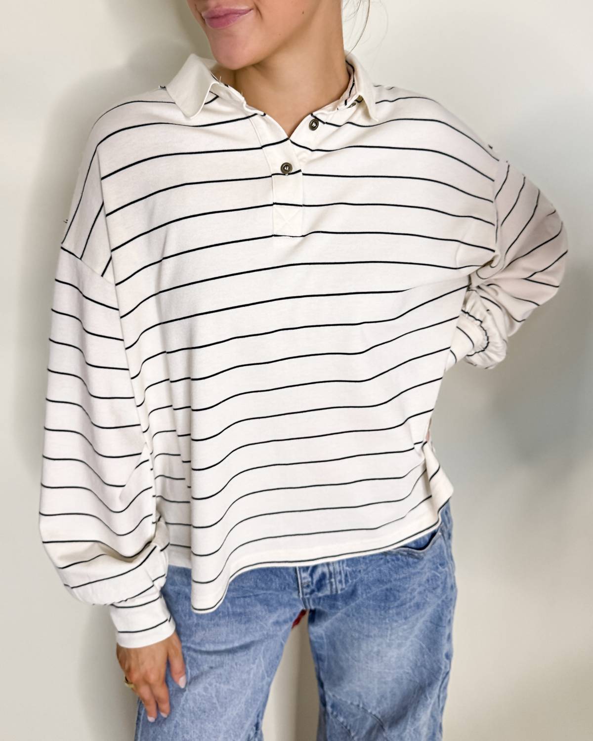 Bucketlist - Classic Stripe Long Sleeve Polo Top