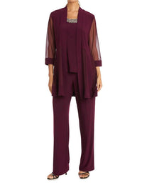 R&M Richards - Pants Suit Sleeveless Top With Soft-cut Draped Lapel Mesh Jacket Set
