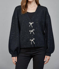 Fate - Rhinestone Bow Sequin Cardigan Sweater