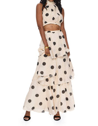 LENA Jazz Polka Dot Skirt Set in ivory - women's sleepwear - detail view