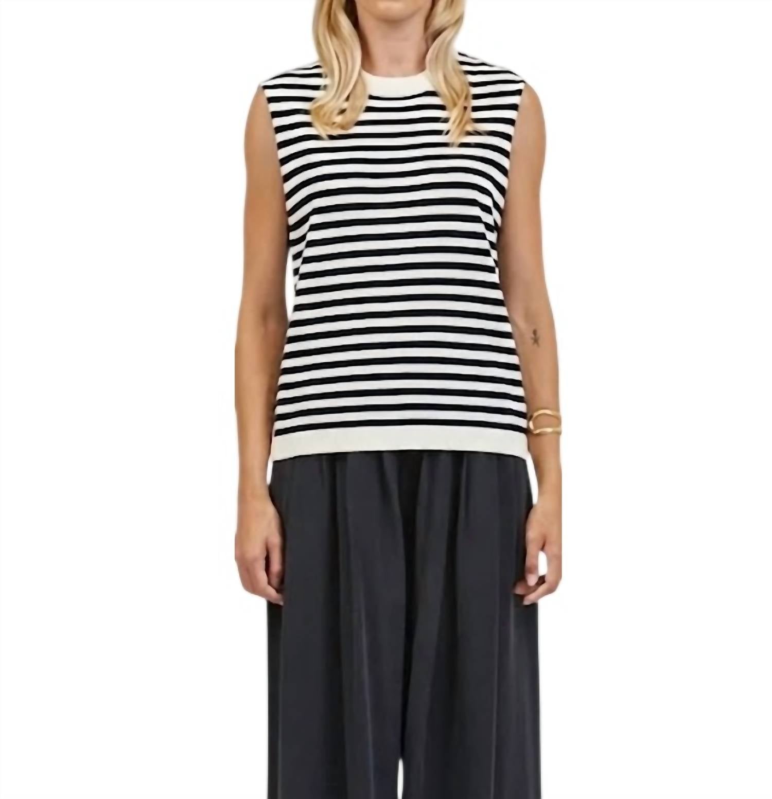 a.ren Striped Tank Top in black white - women's tank top