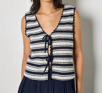Apricot - Women's Striped Tie Sleeveless Top