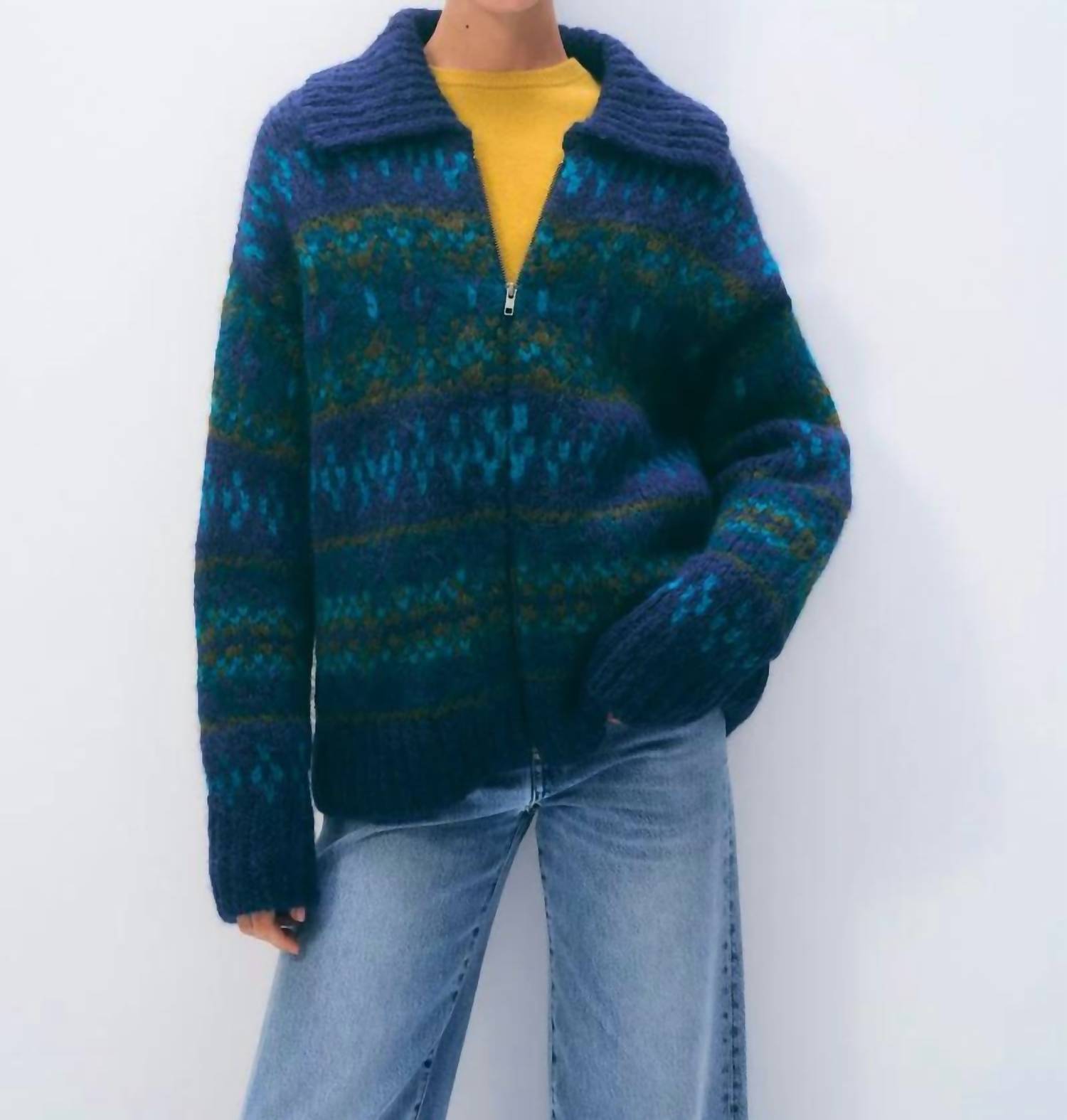 White + Warren - Alpaca Blend Fair Isle Bomber Cardigan