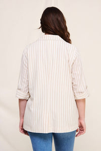 Allie Rose - Striped 3/4 Roll Tab Sleeve Jacket