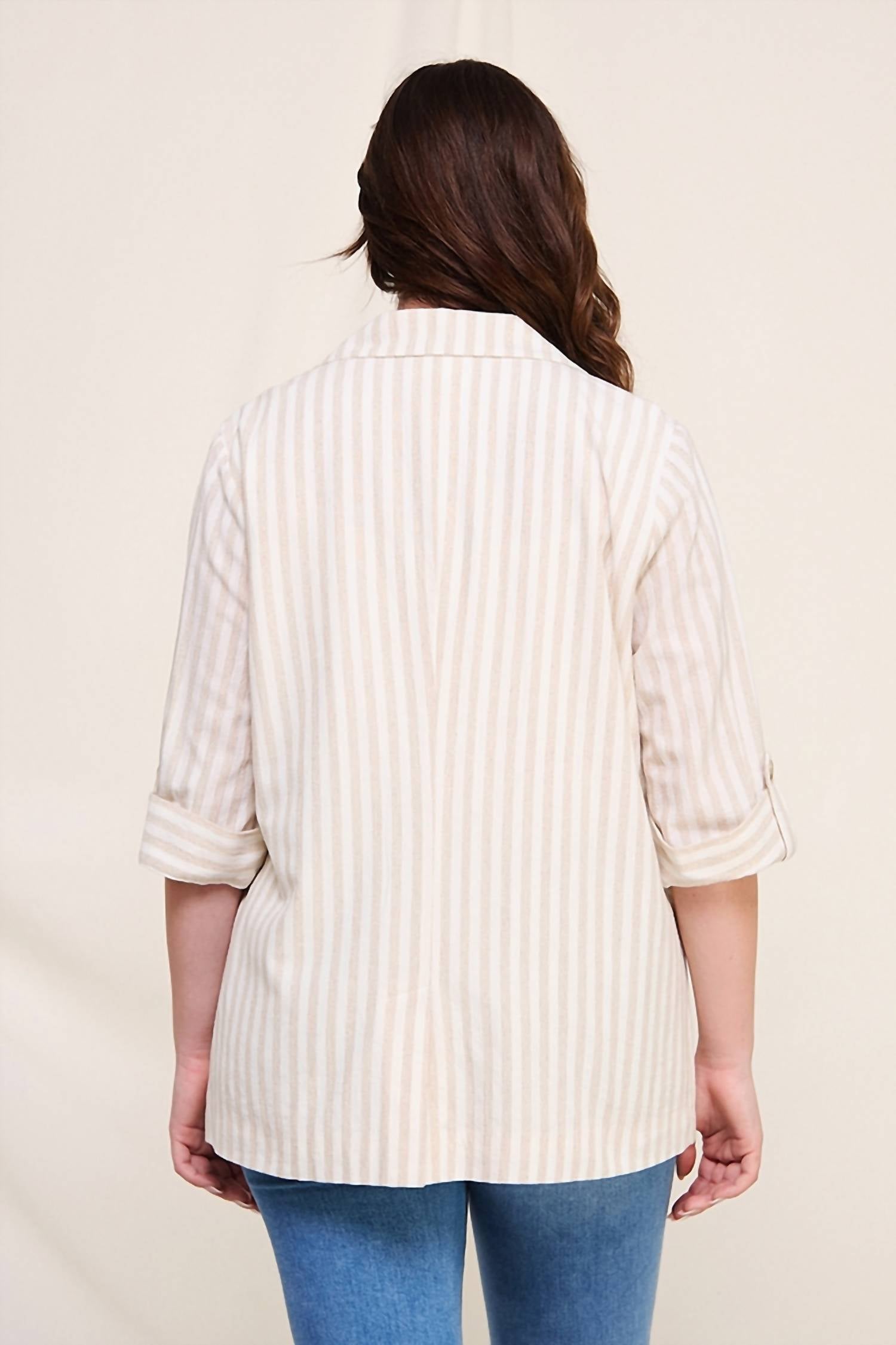Allie Rose - Striped 3/4 Roll Tab Sleeve Jacket