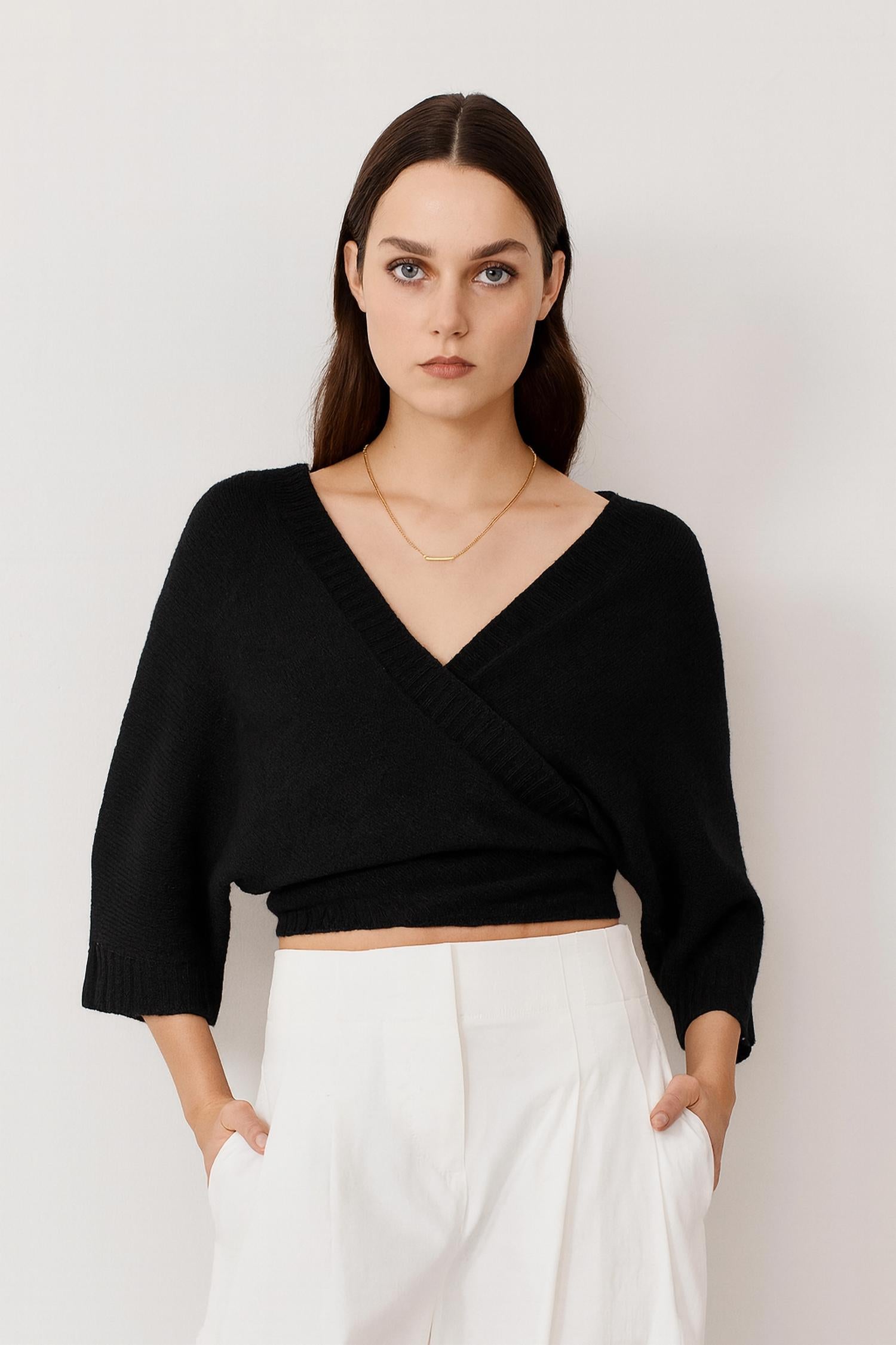 Autumn Cashmere - Dolman Tie Front Sweater Top