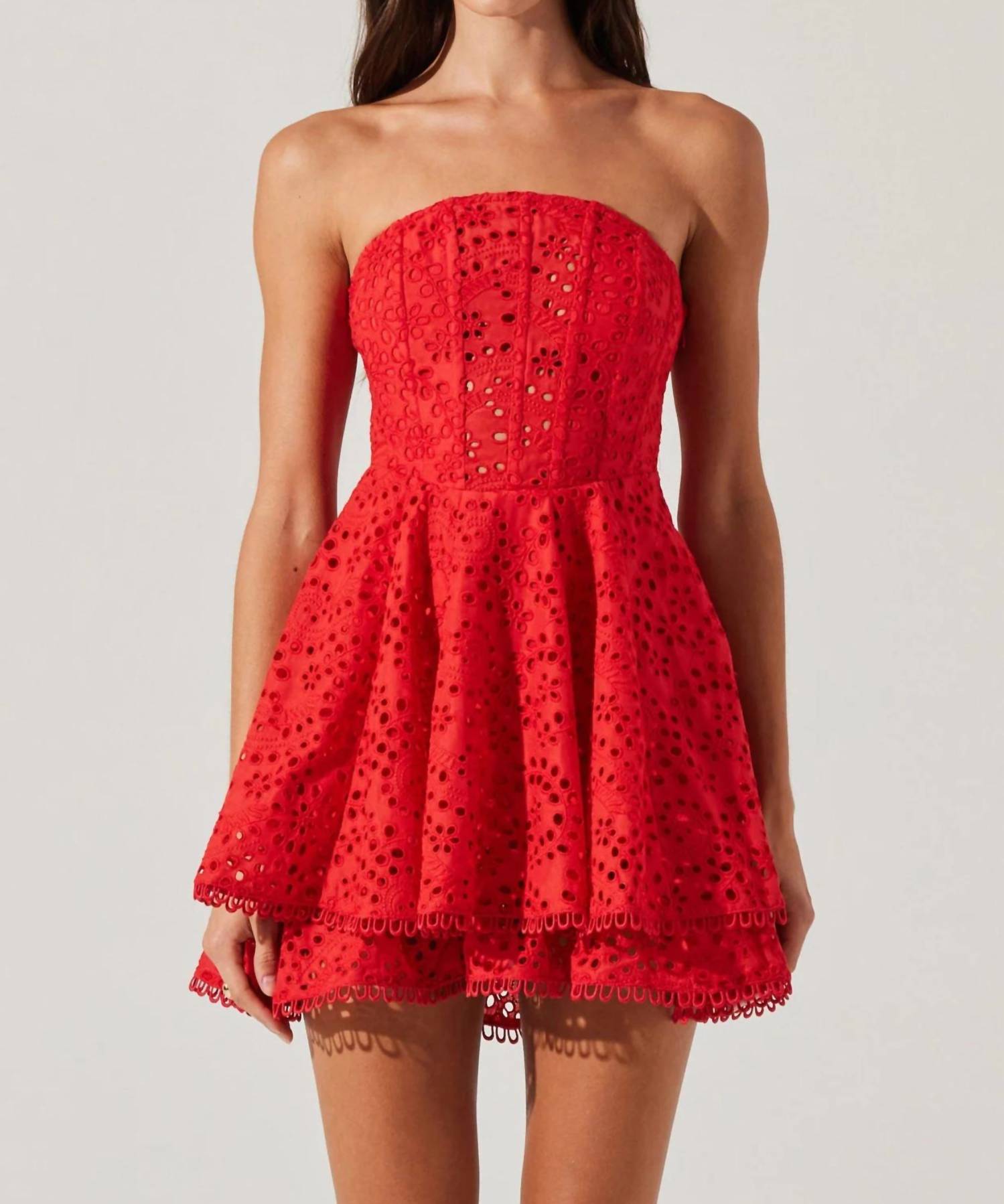 Astr - Deasia Strapless Eyelet Mini Dress