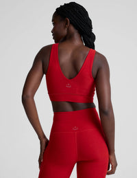 BEYOND YOGA Spacedye Good Day Long Line Bra in holly red heather - women's intimate - detail view