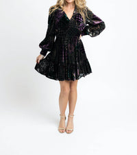 Karlie Geo Velvet Burn-Out Tier Dress in black - women's dress - detail view