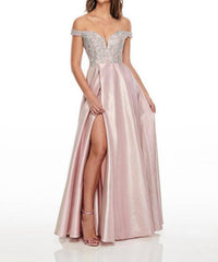Rachel Allan - Off-the-shoulder A-line Prom Gown With Ab Crystals