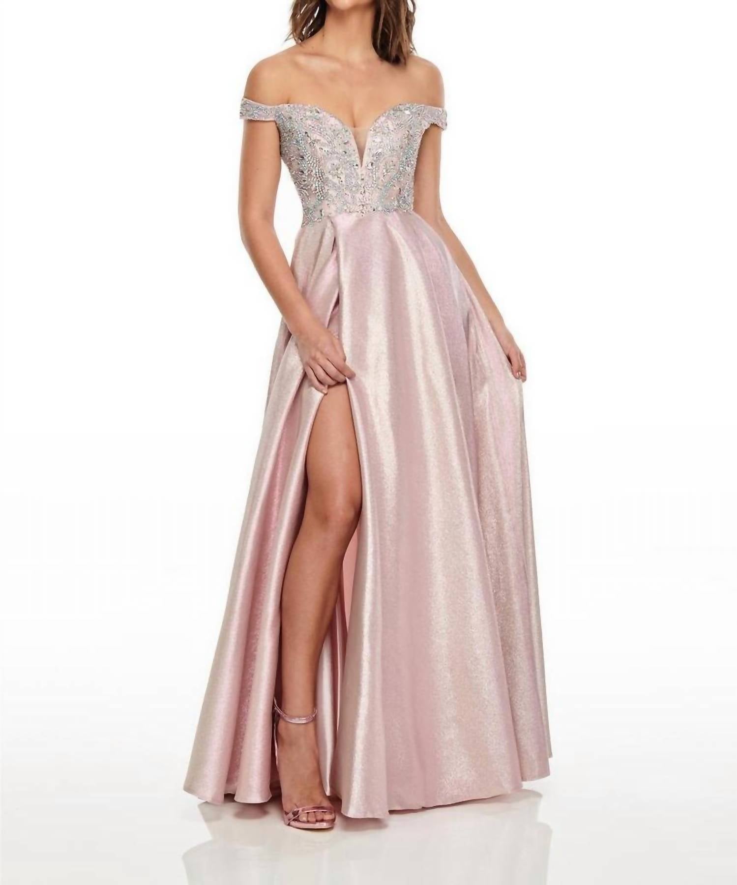 Rachel Allan - Off-the-shoulder A-line Prom Gown With Ab Crystals