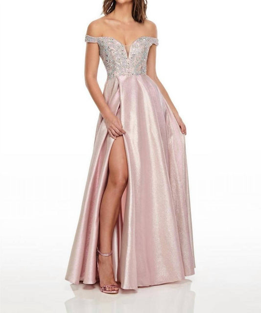 Rachel Allan - Off-the-shoulder A-line Prom Gown With Ab Crystals