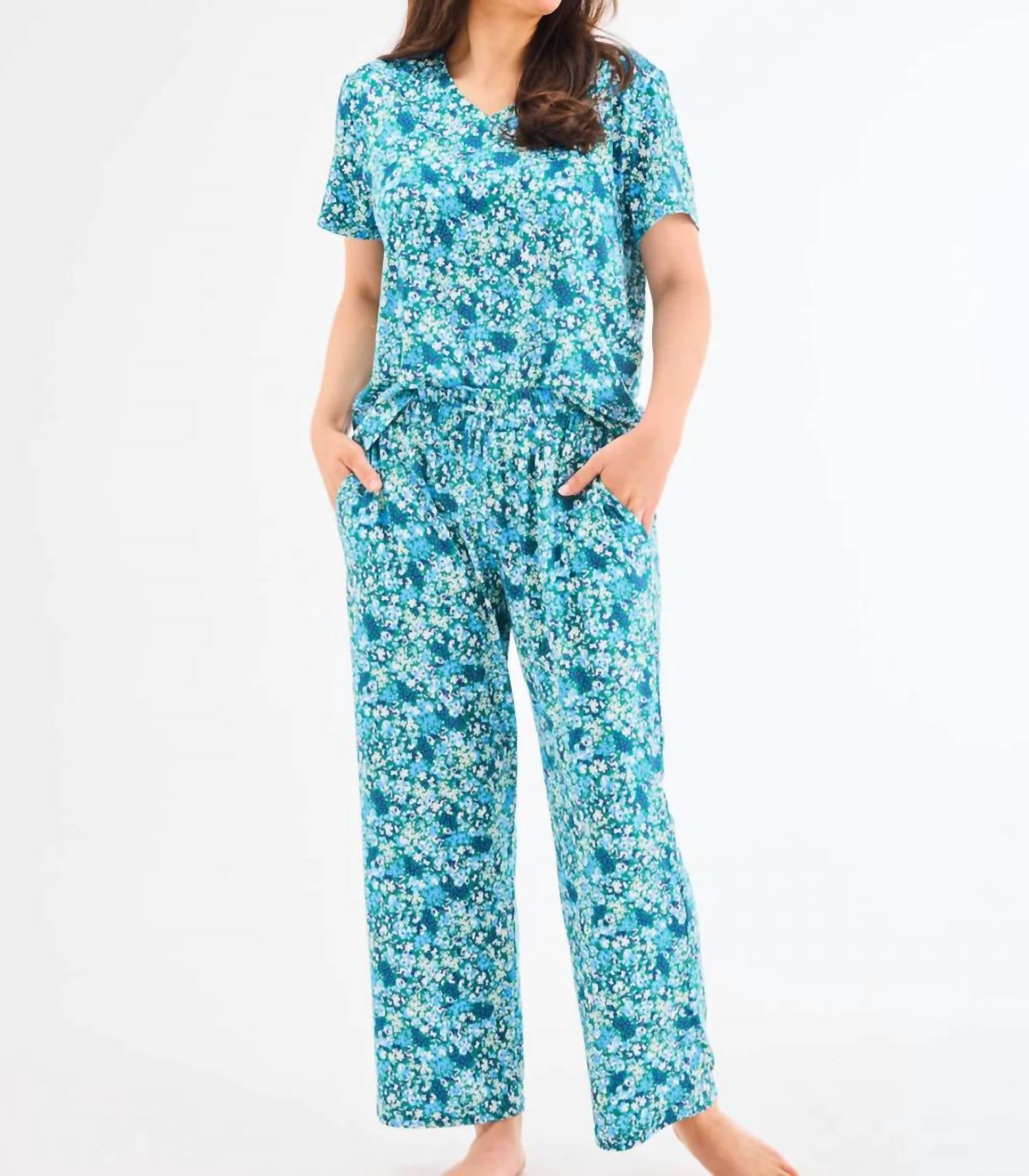Mary Square Alli Daydreaming Pajama Set in blue - women's sleepwear - detail view