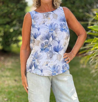 Charlie B - Printed Sleeveless Linen Blend Blouse
