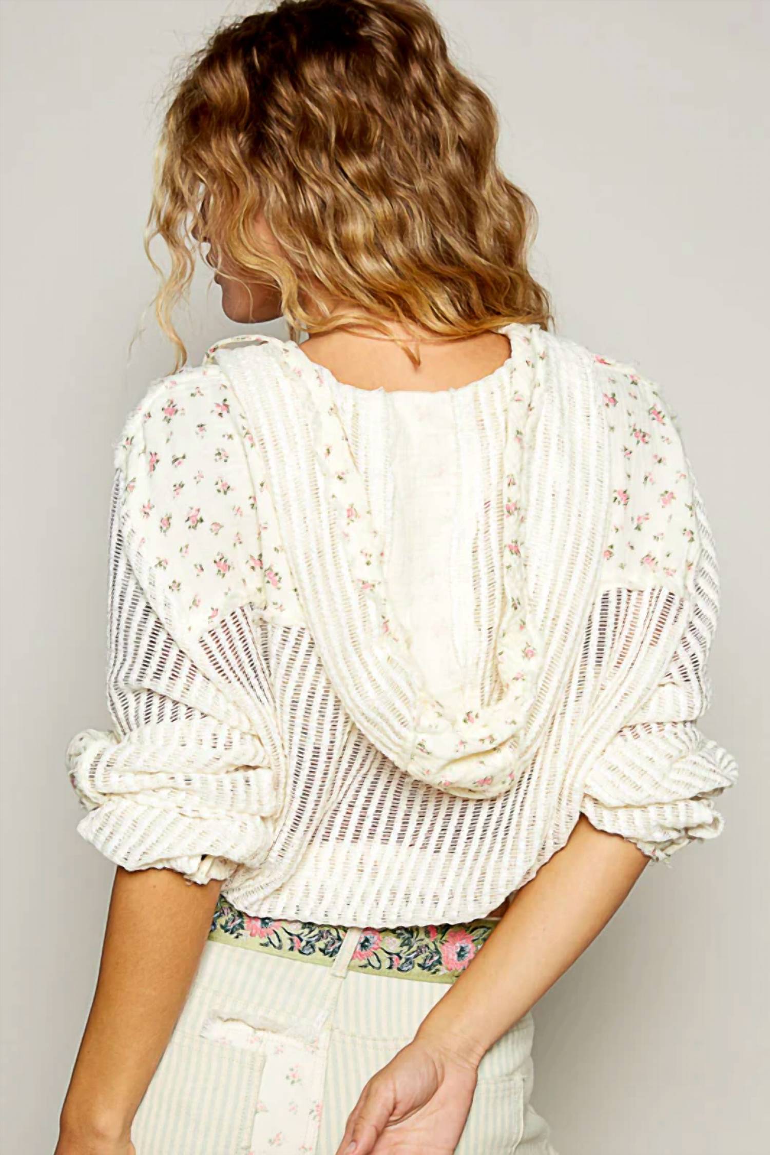 Pol - Floral Print Trim Crochet Jacket
