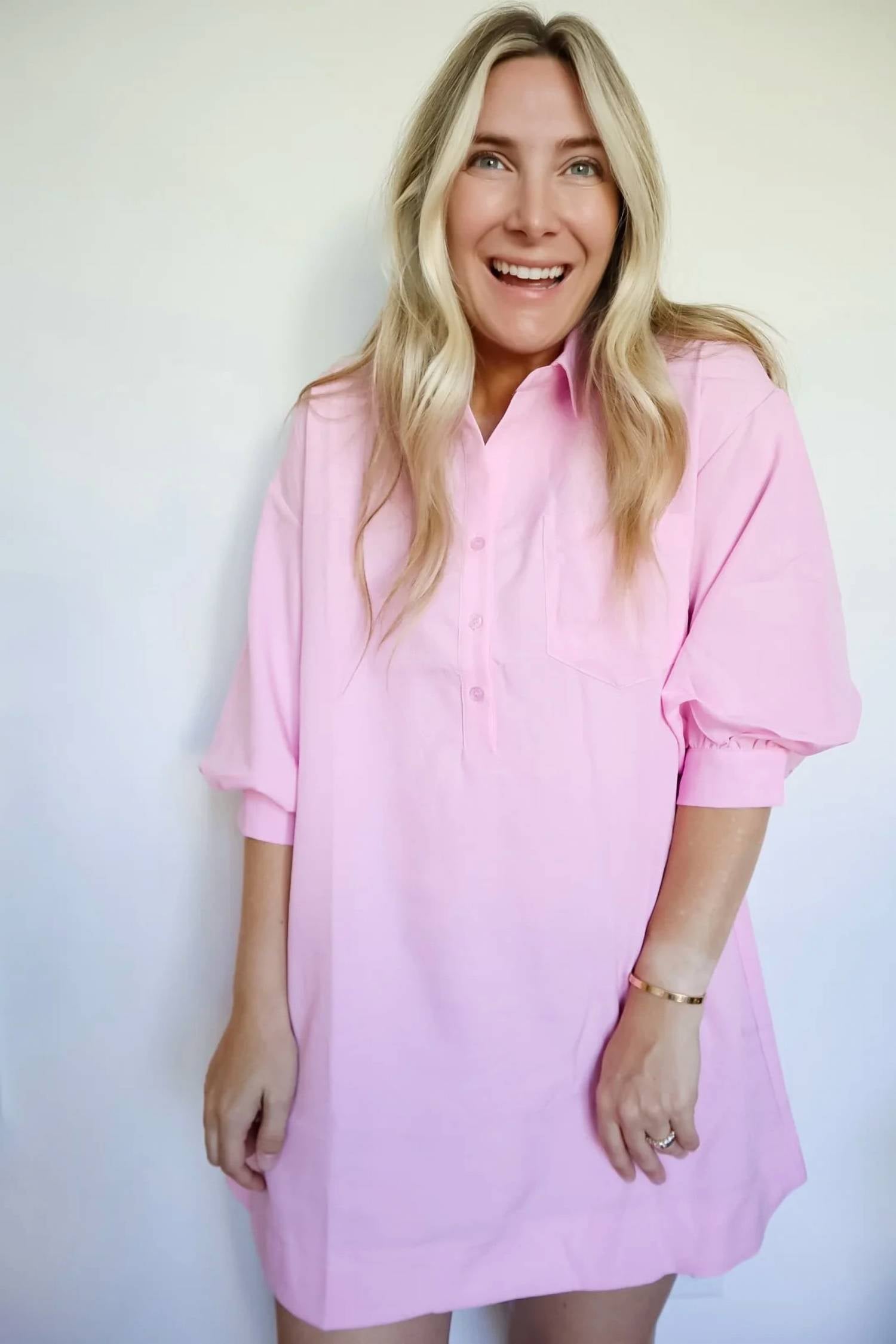 Day + Moon - Essential Puff Sleeve Mini Shirt Dress