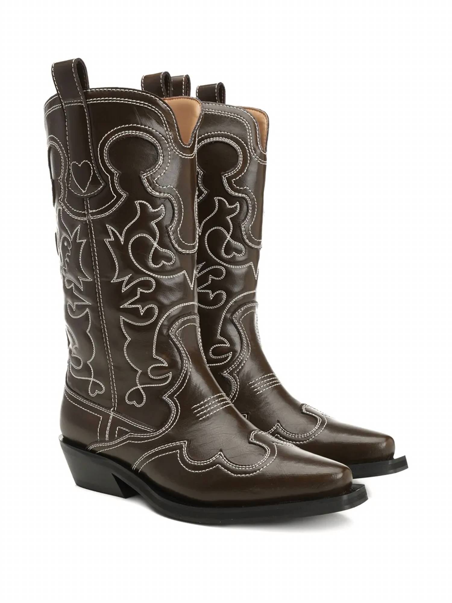 Ganni - Women's Mid Shaft Embroidered Western Boot