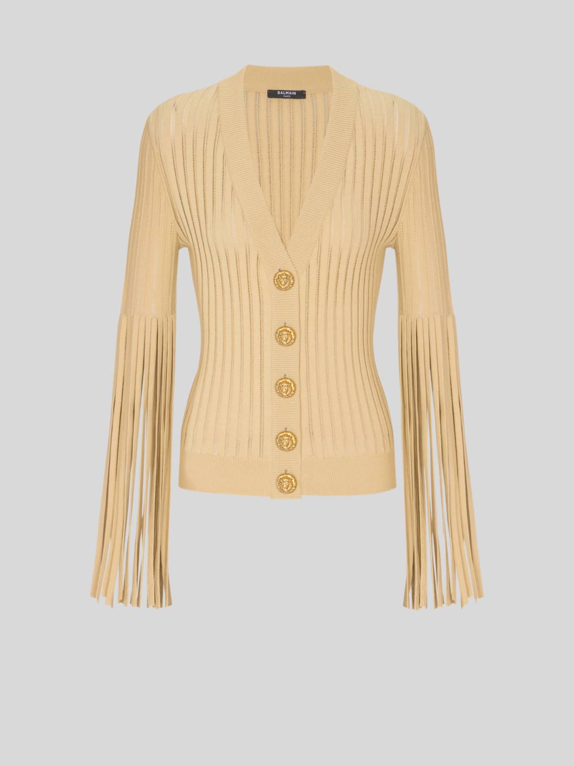 Balmain - Fringed Sleeve V Neck Cardigan