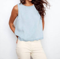 CHARLIE B Scallop Hem Sleeveless Top in light blue - women's tank top - detail view