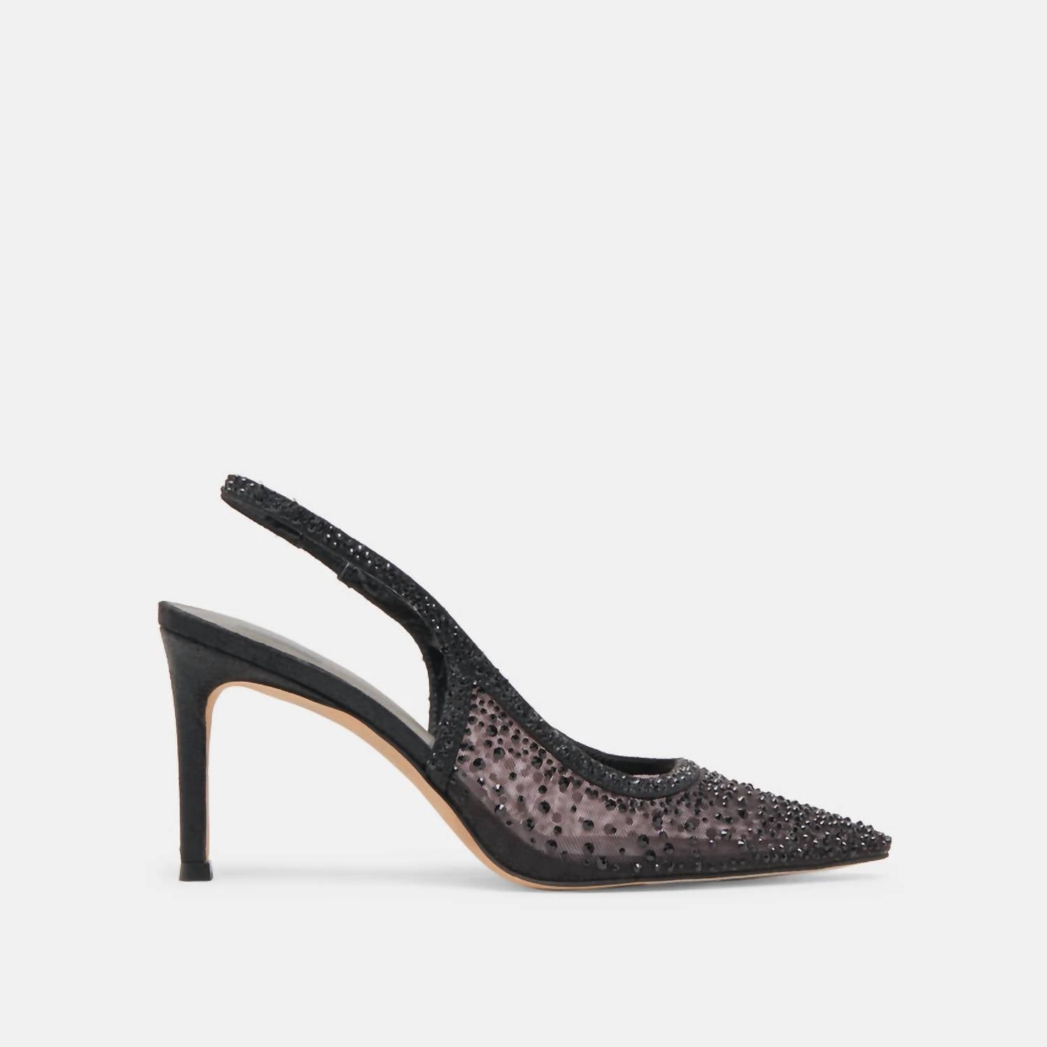 Dolce Vita Women's Kaye Crystal Heels in black mesh - women's heels
