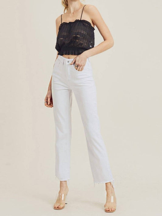 Risen - High Rise Raw Hem Straight Leg Jeans