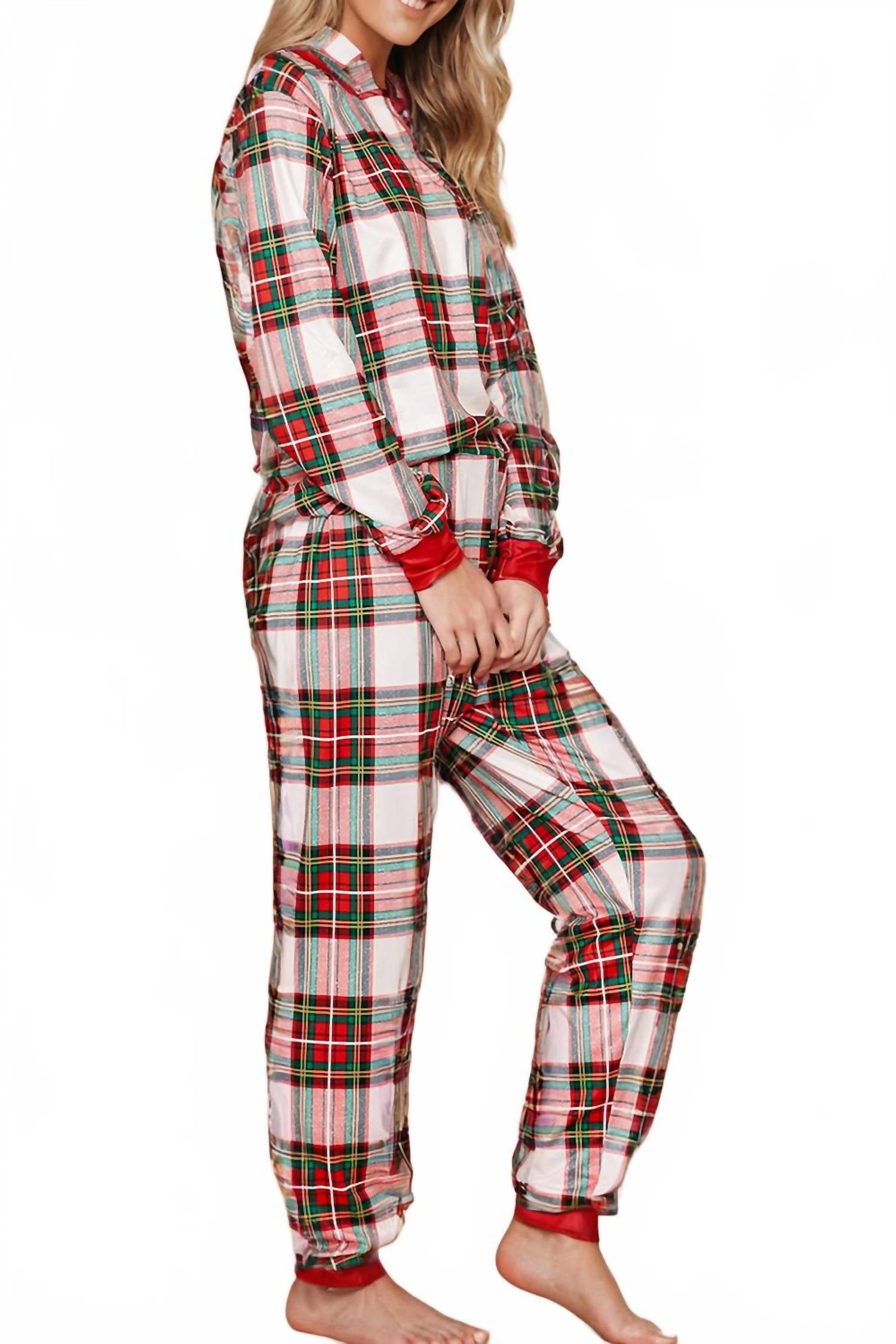 Liam & Company Lucy Plaid Christmas Pajamas Set in red multi - women's intimate - alternate view