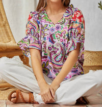 Savanna Jane - Floral Embroidery Paisley Print Blouse