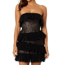 Bcbgmaxazria - Ruffle Lace Fringe Sequin Mini Dress