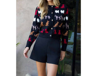 THML Long Sleeve Dog Detail Cardigan in black - women's cardigan