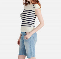 STEVE MADDEN Tomas Crewneck Sweater in ivory stripe - women's sweater - alternate view