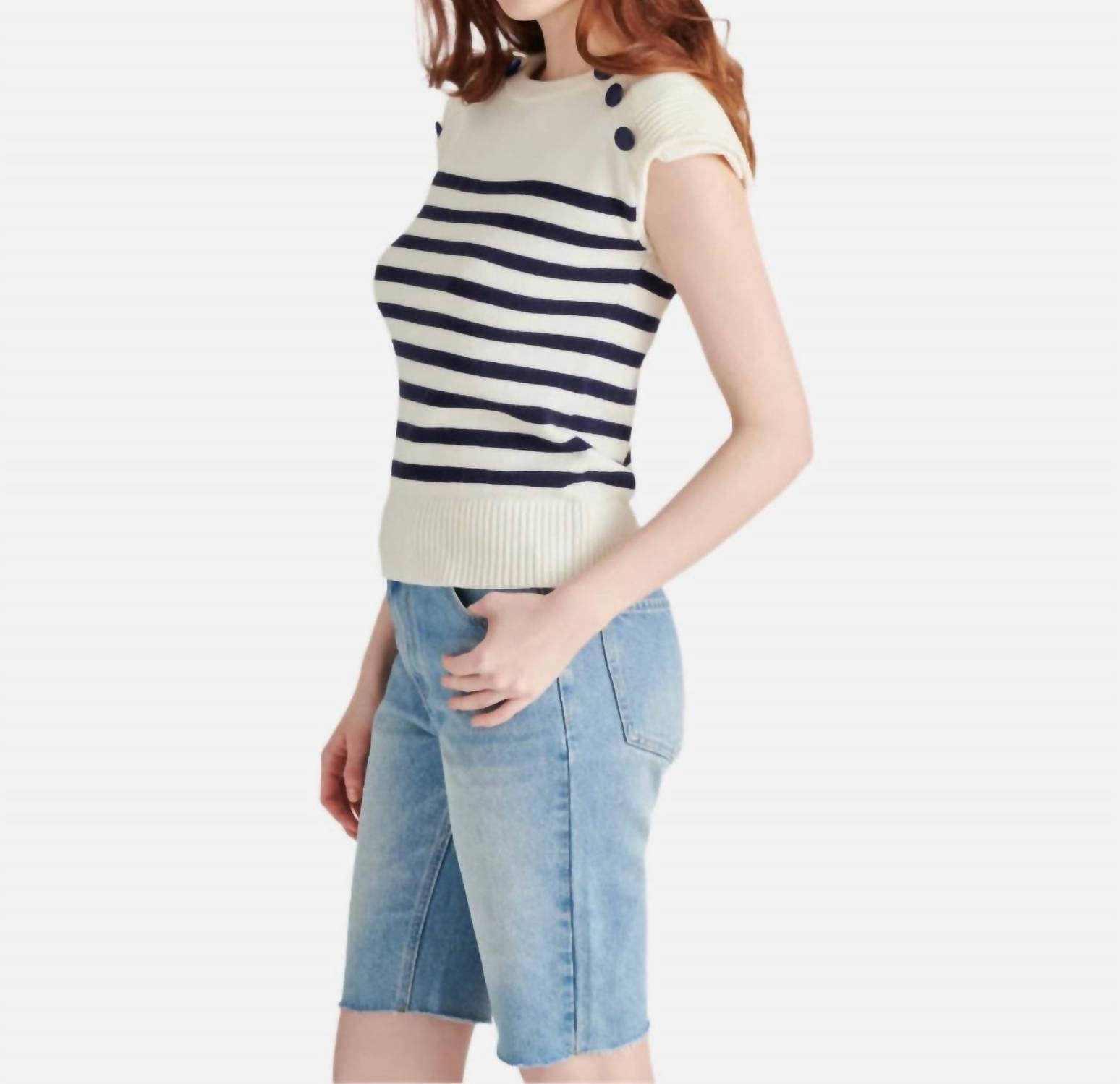 STEVE MADDEN Tomas Crewneck Sweater in ivory stripe - women's sweater - alternate view