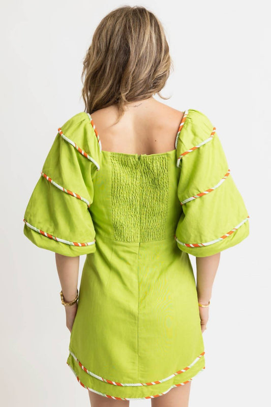 Karlie - Multi Trim Sweetheart Puff Sleeve Dress